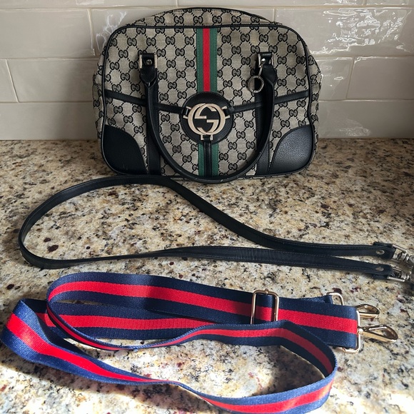 Gucci Blue Shoulder Bag with Red and Green Stripe - Picture 5 of 5